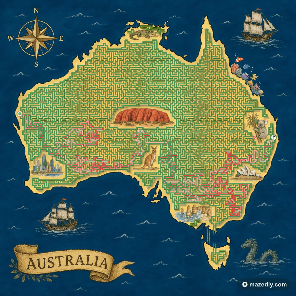 Australia maze solution path