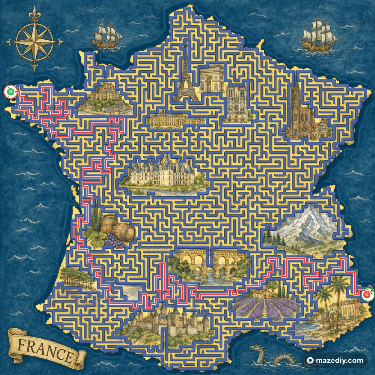 France maze solution path