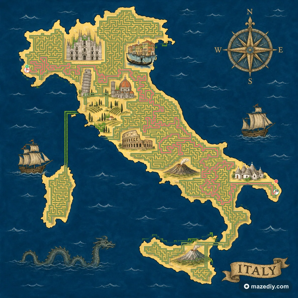 Italy maze solution path