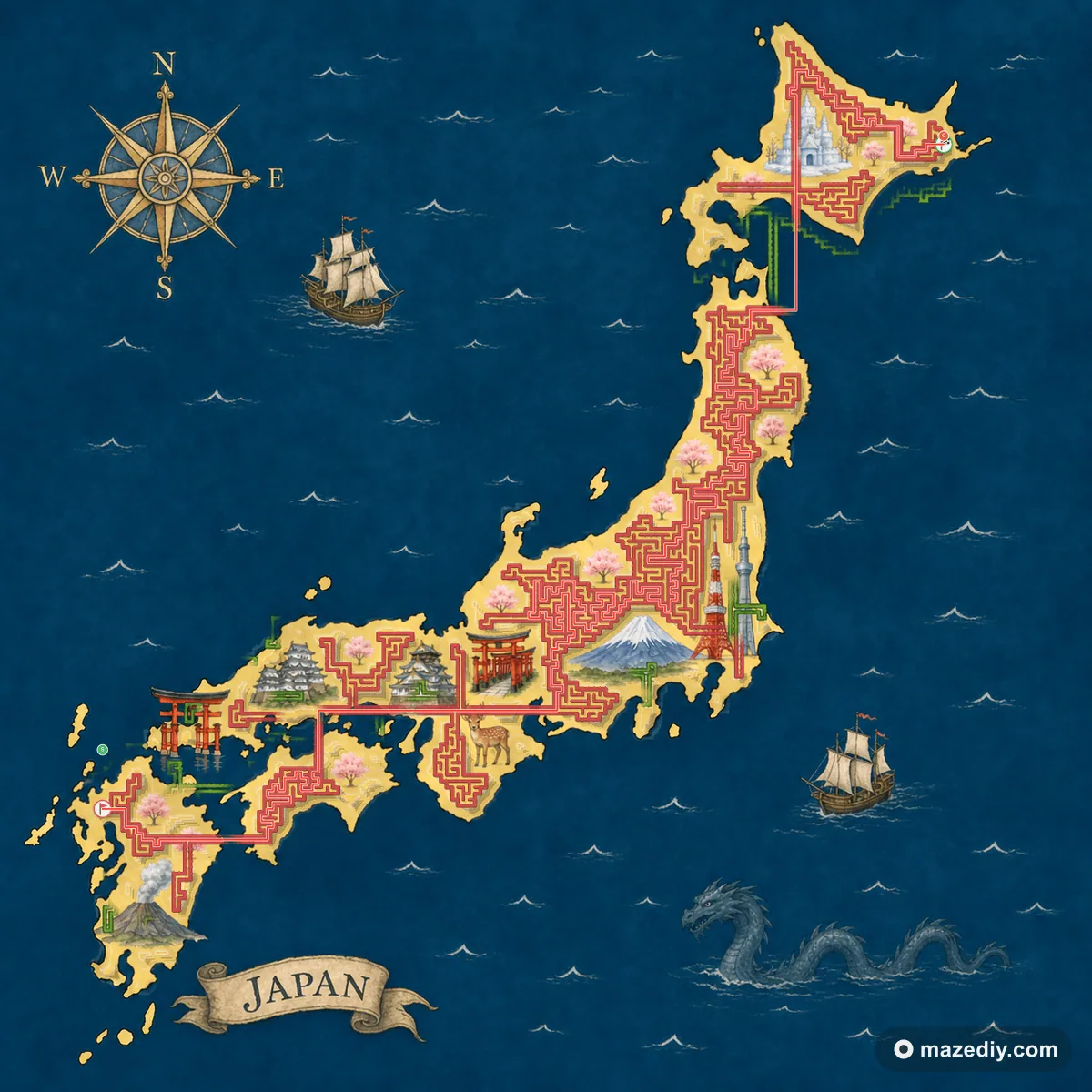 Japan maze solution path