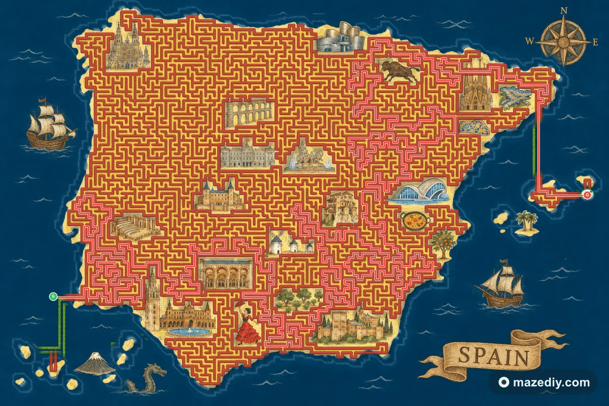 Spain maze solution path