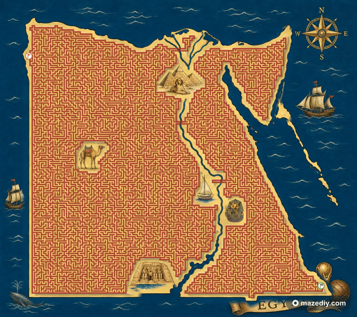 Egypt shaped maze with landmarks — World Cup 2026