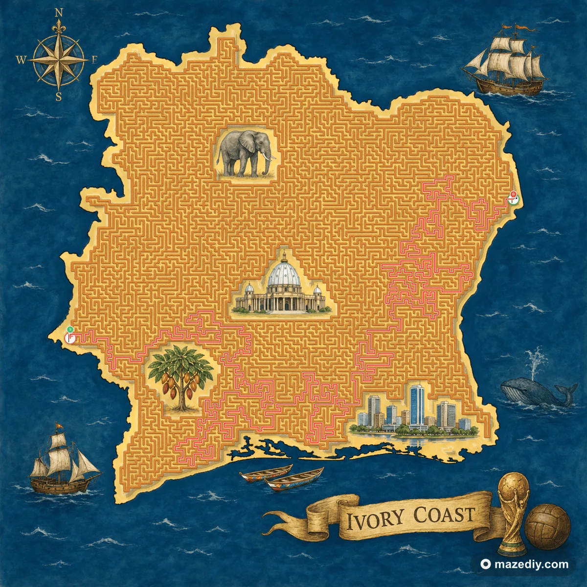 Ivory Coast maze solution path