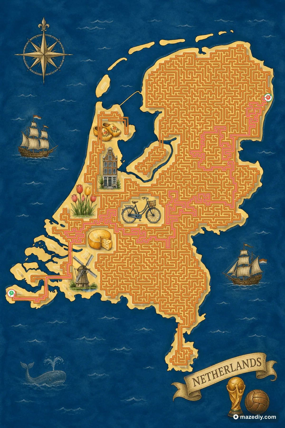 Netherlands maze solution path