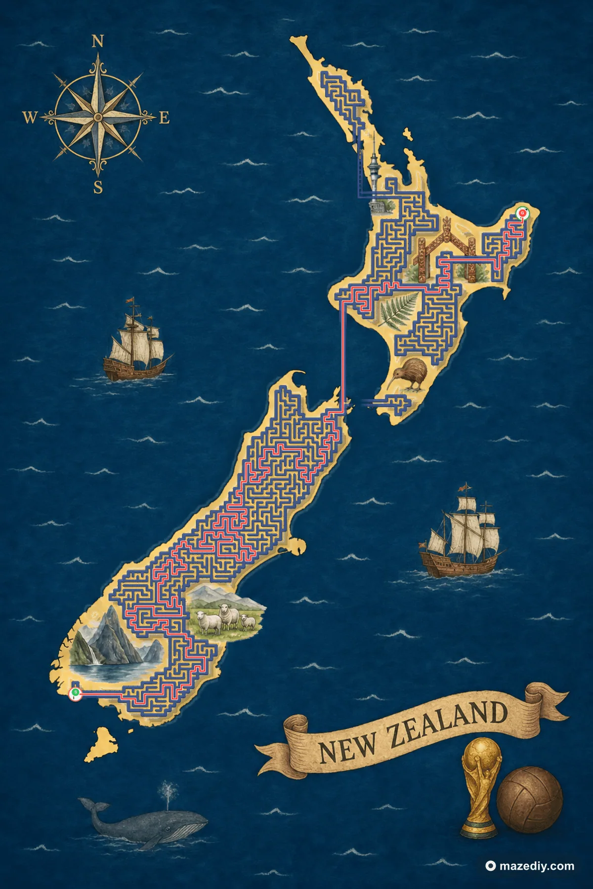 New Zealand maze solution path
