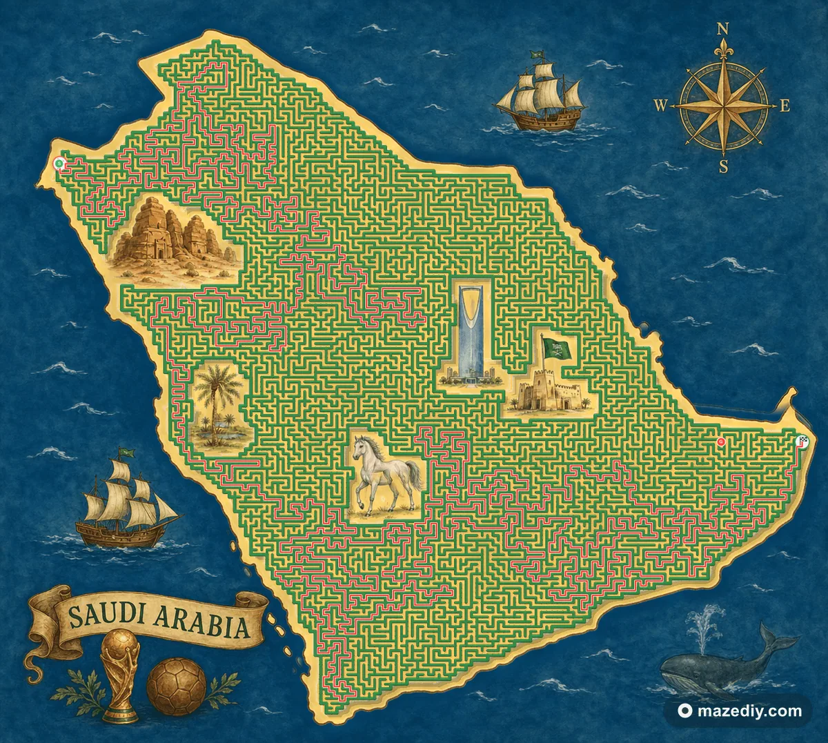 Saudi Arabia maze solution path