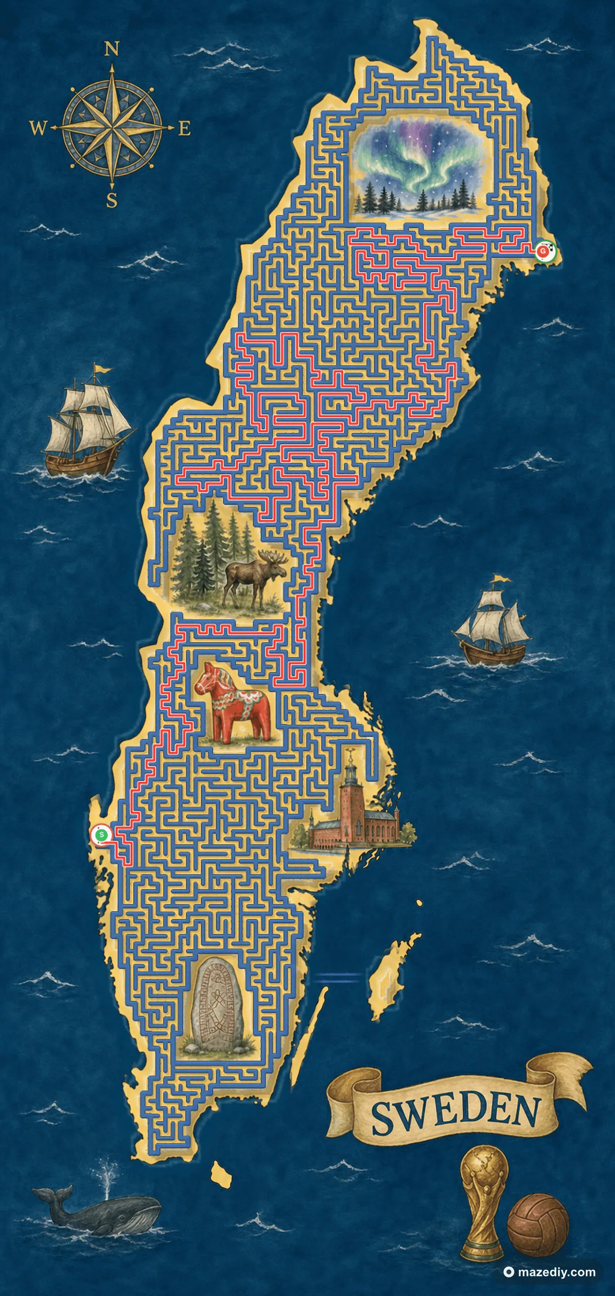 Sweden maze solution path