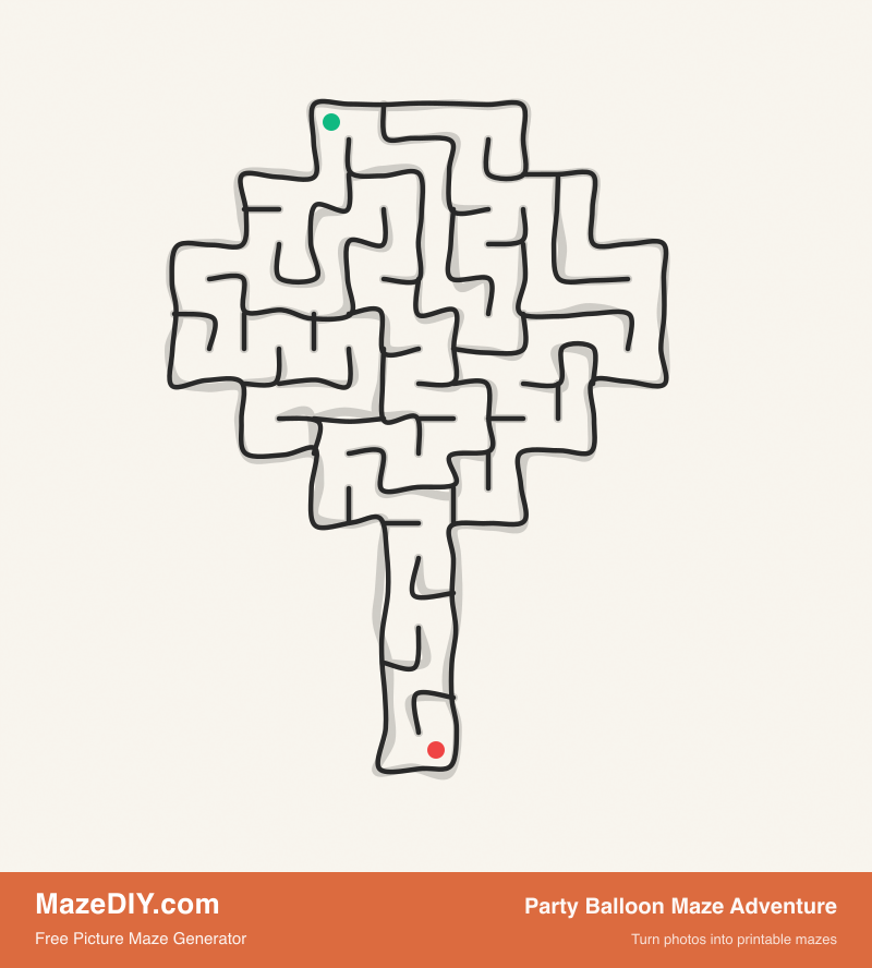 Party Balloon Maze Adventure — free maze worksheet Party Balloon Maze Adventure — printable picture maze